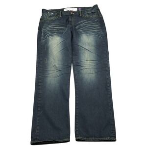 Akoo Jeans Men 40W 34L Blue Whisker Embroidery Pockets Y2K Skater Vintage Wash